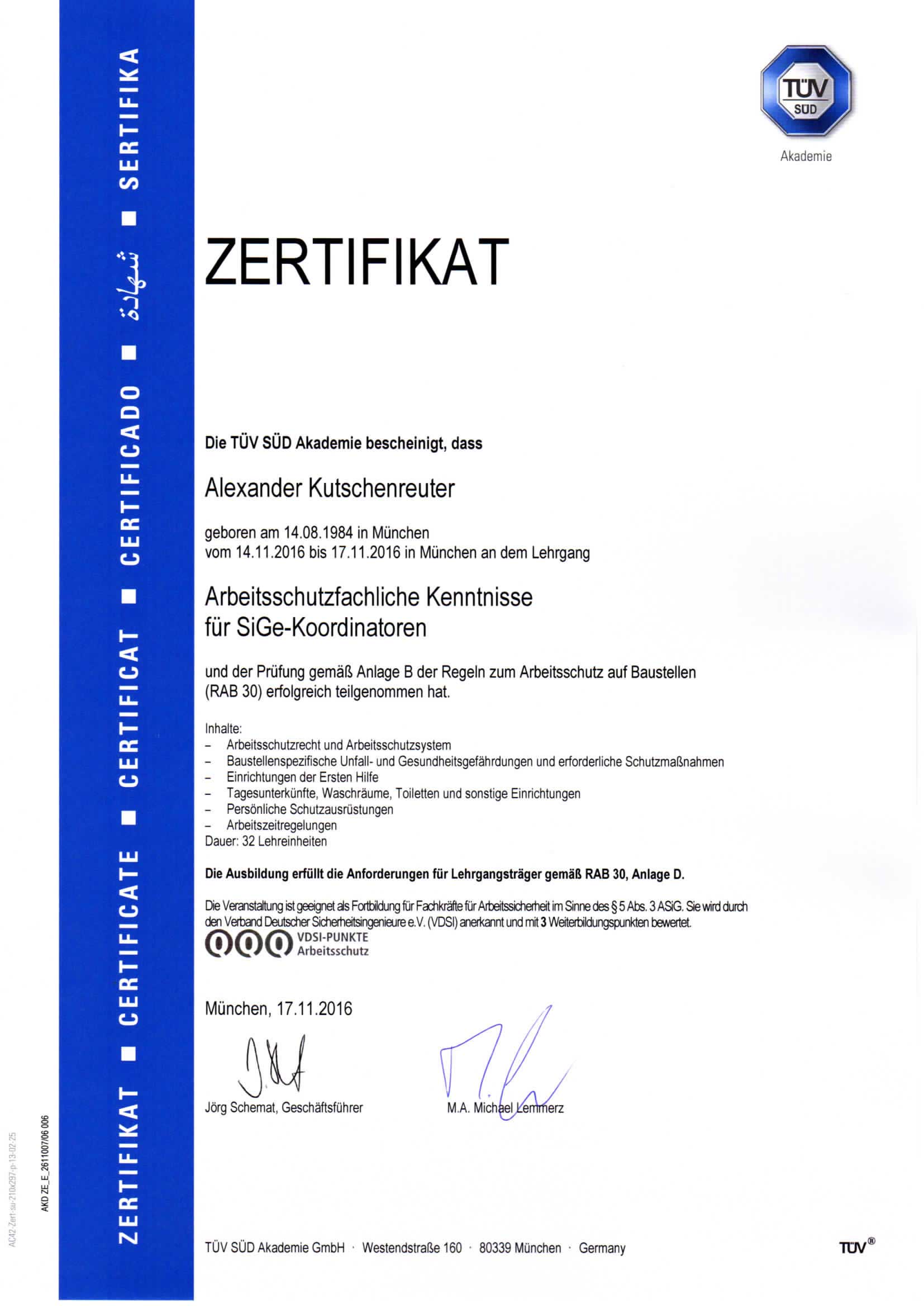 016   Zertifikat SiGeKo RAB 30 Anlage B